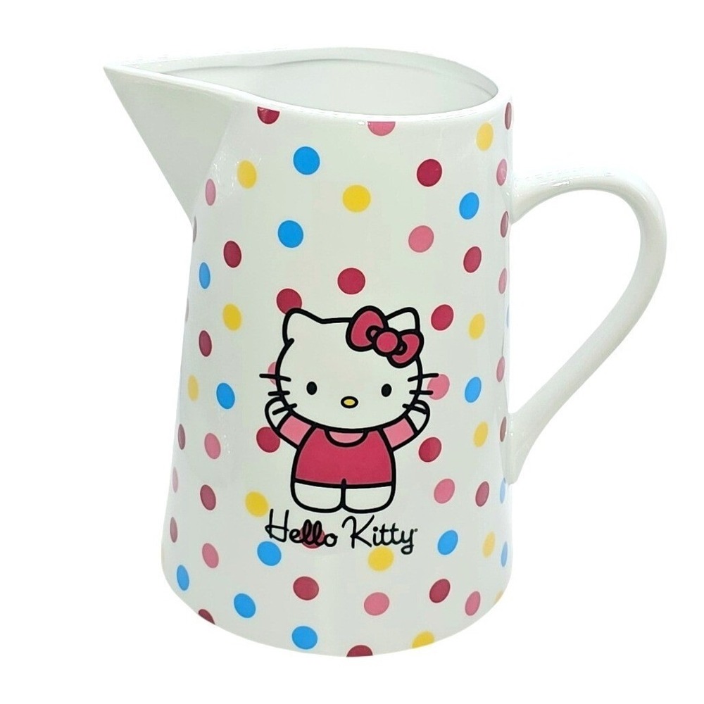 Hello Kitty Sanrio Ceramic Pitcher White Multi Color Polka Dot Character Jug - Picture 10 of 10